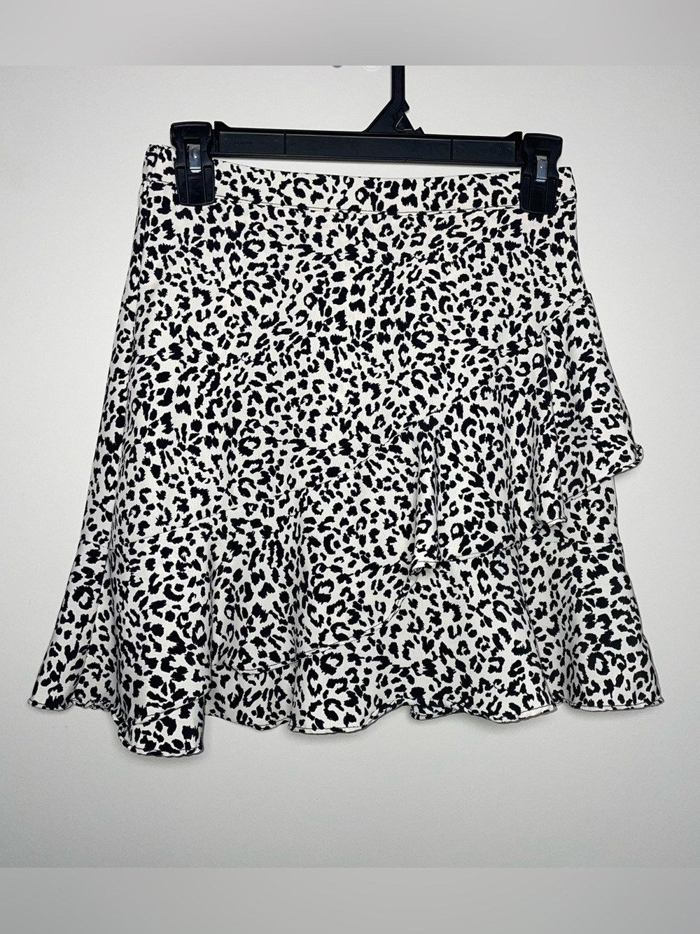 Altar’d State S Ivory Black Leopard Print Elastic Waist Ruffle Layered Skirt